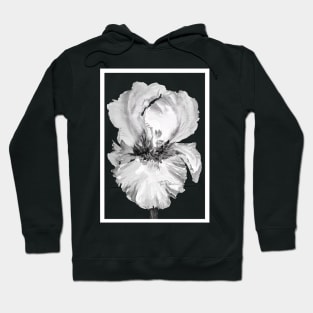 White Iris in Black and White Watercolor Hoodie